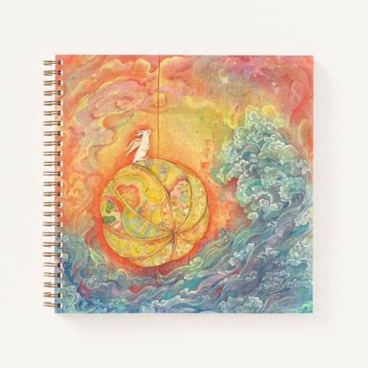 Celestial Orb: Winged Hare on Silken Brocade Notitieboek (Voorkant)