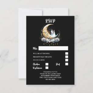 Celestial paar silhouet halve maan elegant RSVP kaartje