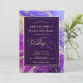 Celestial Paars Gold Moody Wedding Invitation Kaart (Staand voorkant)