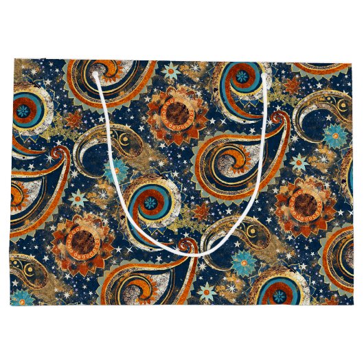 Celestial Paisley Pattern Navy blauw, Sinaasappel, Groot Cadeauzakje (Achterkant)