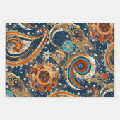 Celestial Paisley Pattern Navy blauw, Sinaasappel, Inpakpapier Vel (Voorkant 3)