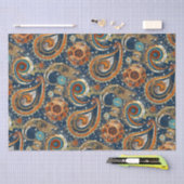 Celestial Paisley Pattern Navy blauw, Sinaasappel, Tissuepapier (Craft)