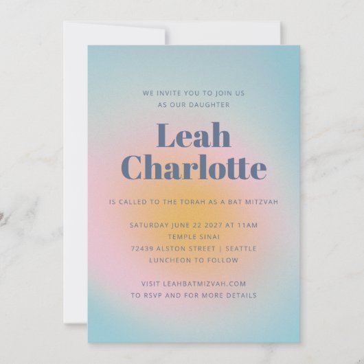 Celestial Pastel Blue Groovy Gradient Bat Mitzvah Kaart (Voorkant)