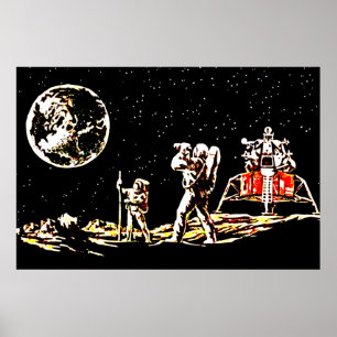 Celestial Perspective: Retro Moon Uitzicht Poster