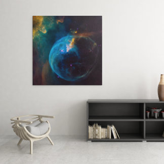 Celestial Photo Blauwgroen en Aqua Bubble Nebula Canvas Afdruk