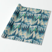 Celestial Pines Mountain Abstract Winter Cadeaupapier (Uitgerold)