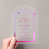 Celestial Pink Sun Moon Stars Galaxy Space Acryl Uitnodigingen (Insitu (Draagbaar))