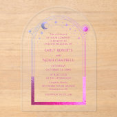 Celestial Pink Sun Moon Stars Galaxy Space Acryl Uitnodigingen (Voorkant)