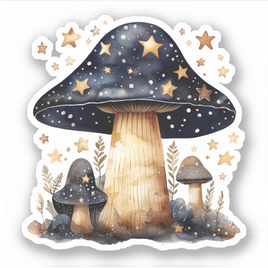 Celestial Psychedelic Mushroom Waterverf Artwork Sticker (Voorkant)
