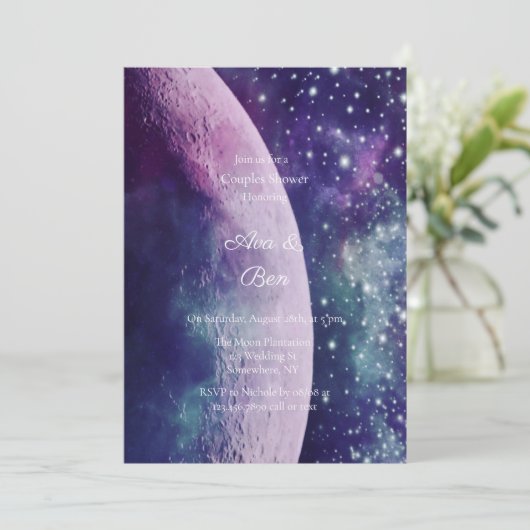 Celestial Purple Galaxy Moon Couples Shower Kaart (Staand voorkant)