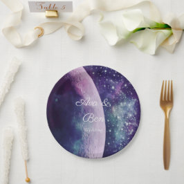 Celestial Purple Galaxy Moon Wedding  Papieren Bordje