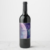 Celestial Purple Galaxy Moon Wedding  Wijn Etiket (Voorkant)