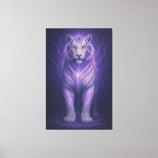 Celestial Purple White Tiger – Divine Aura Fantasy Canvas Afdruk (Voorkant)