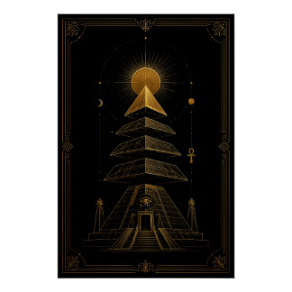 Celestial Pyramid Temple in Black and Gold Poster