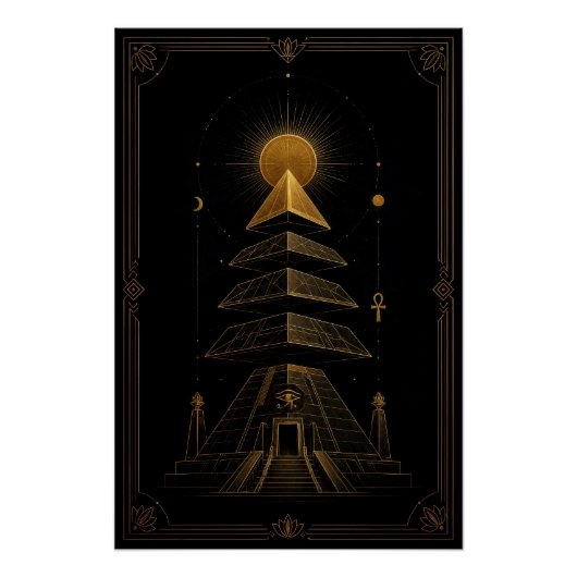 Celestial Pyramid Temple in Black and Gold Poster (Devant)