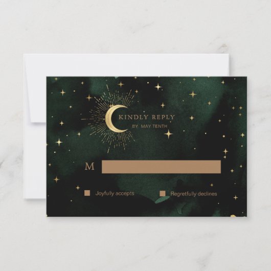 Celestial Quinceanera Moon Gold RSVP Response Kaar (Voorkant)