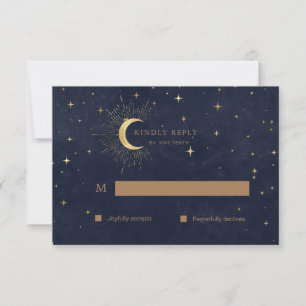 Celestial Quinceanera Moon Gold RSVP Response Kaar Kaartje