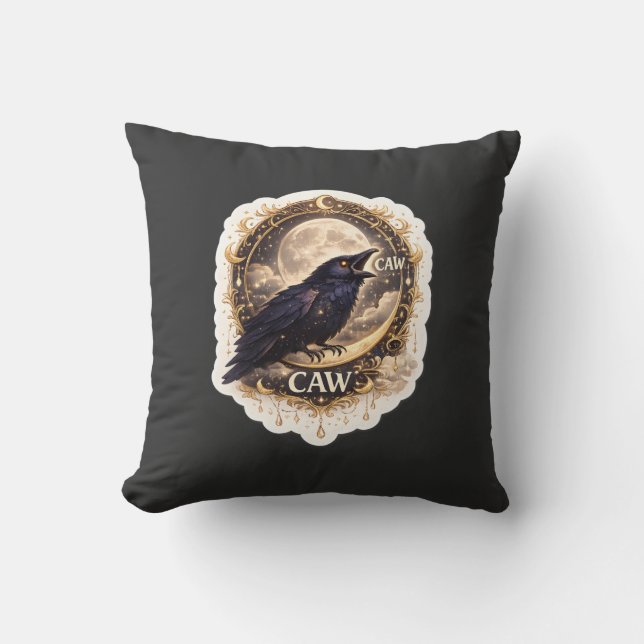 Celestial Raven Moon Gothic Night Nature Vibes Kussen (Voorkant)