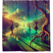 Celestial Reflections – Surrealistische landschaps Douchegordijn (Voorkant)