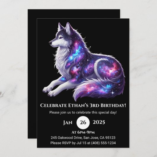Celestial Resting Wolf Birthday Invitation (Devant / Derrière)