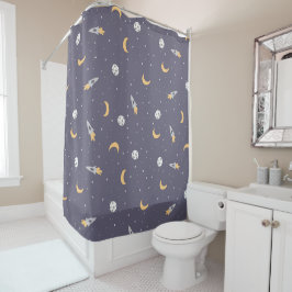 Celestial Rocket Moon Stars Planetenpatroon Douchegordijn