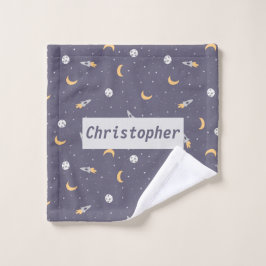 Celestial Rocket Moon Stars Planetenpatroon Washandje