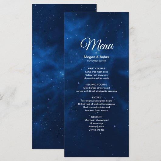 Celestial Romantic Blue Galaxy Night Sky Menu (Voorkant / Achterkant)