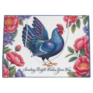 Celestial Rooster Greeting with Floral Border Groot Cadeauzakje