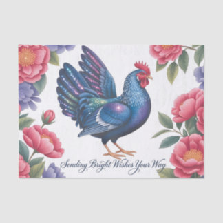 Celestial Rooster Greeting with Floral Border Tissuepapier
