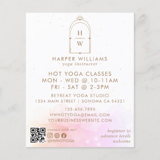 Celestial Roze Monogram Yoga Instructeur QR Code Flyer (Voorkant)