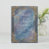 Celestial Sapphire & Gold Galaxy huwelijksuitnodig Kaart (Staand voorkant)