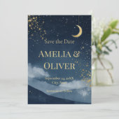 Celestial Save the Date | Navy & Gold Starry Night Kaart (Staand voorkant)
