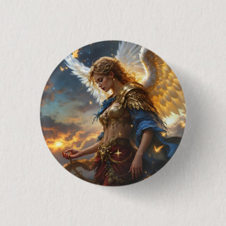 Celestial Sentinel – Engel van de Dageraad en Godd Ronde Button 3,2 Cm
