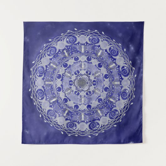 Celestial Silver Triple Moon Goddess Mandala Wandkleed (Voorkant (horizontaal))