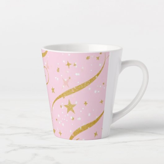 Celestial Sips – Roze & Gouden Ster Koffiebeker Latte Mok (Rechts)