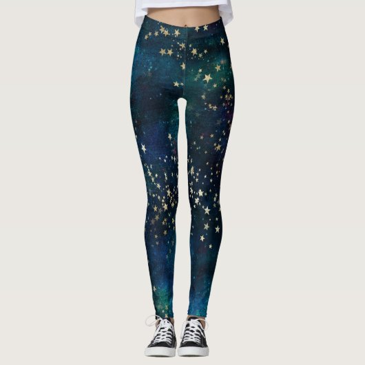 Celestial Sky Gold Stars Leggings (Voorkant)