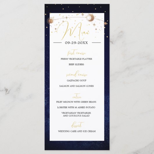 Celestial Sky Maan Sterren Moderne Elegante Bruilo Programma (Voorkant)