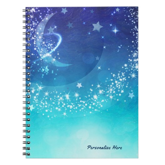 Celestial Sky Moon Sparkle & Stars Waterverf Notitieboek (Voorkant)