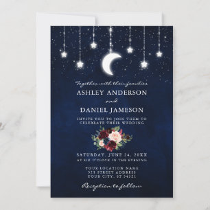 Celestial Sky Moon Stars Floral Lights Wedding Kaart