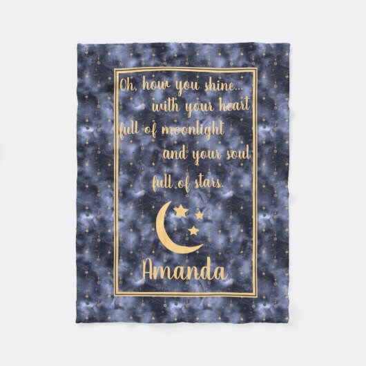 Celestial Sky Moon Stars Navy Fleece Deken (Voorkant)