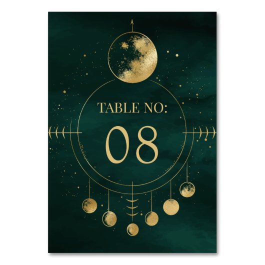 Celestial Smaragd Gouden Maan Fasen Bruiloft Kaart (Achterkant)