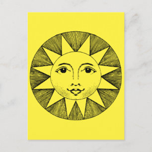 Celestial Smiling Sun Illustration Briefkaart
