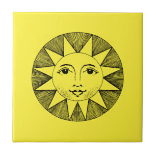  Celestial Smiling Sun Illustration Tegeltje