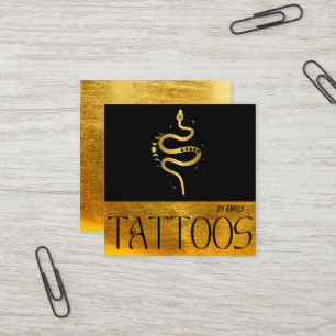 Celestial Snake Tattoo Salon Gold Metallic Vierkante Visitekaartje