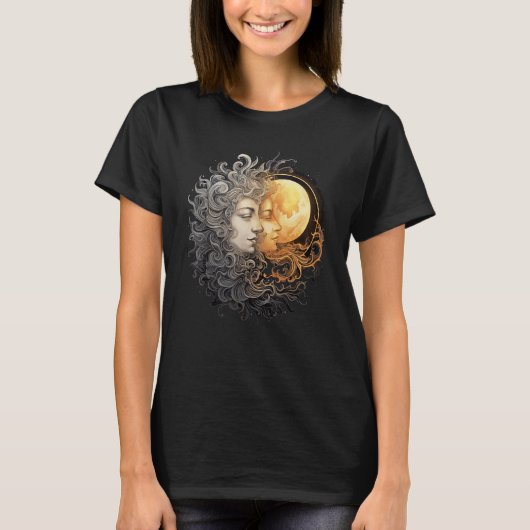 Celestial Space Sun Moon Boho Luna Solar Astronomy T-shirt (Voorkant)