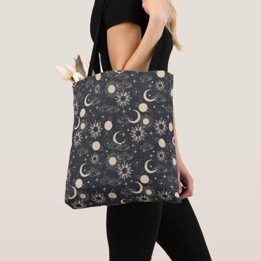 celestial space sun moon galaxy planet beige draagtas (Dichtbij)