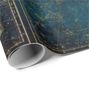Celestial star map constellation blue gold Melkweg Cadeaupapier