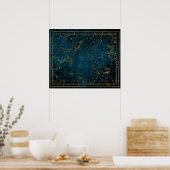 Celestial star map constellation blue gold Melkweg Poster (Keuken)