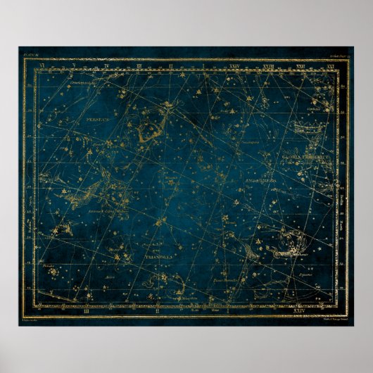 Celestial star map constellation blue gold Melkweg Poster (Voorkant)