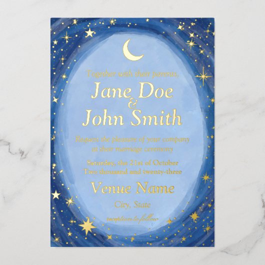 Celestial starry bruiloft nodigartsy folie inv uitnodiging (Voorkant)